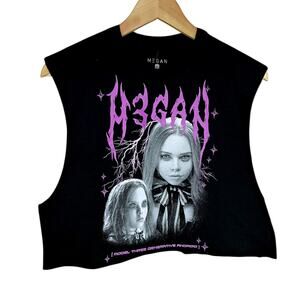 M3GAN Horror Movie Sleeveless Crop Tee Black Graphic Top M Whimsigoth